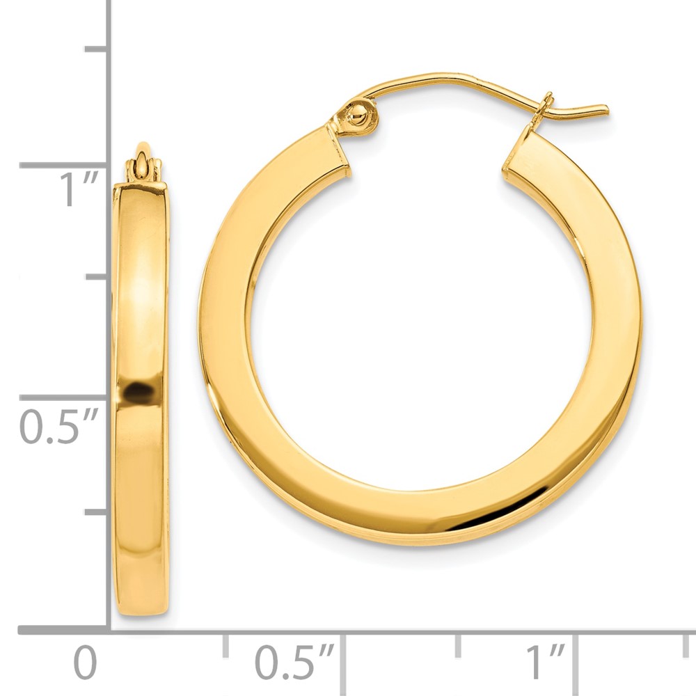 10k 3mm Polished Square Hoop Earrings (10T987)