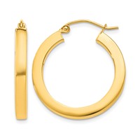 10K 3mm Yellow Gold Polished Square Hoop Earrings view 1