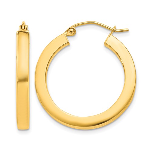 10K 3mm Yellow Gold Polished Square Hoop Earrings