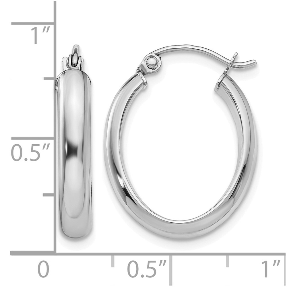 10k White Gold Polished 3.5mm Oval Hoop Earrings (10T988)