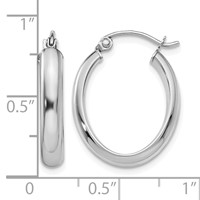 10K White Gold Polished 3.5mm Oval Hoop Earrings view 4