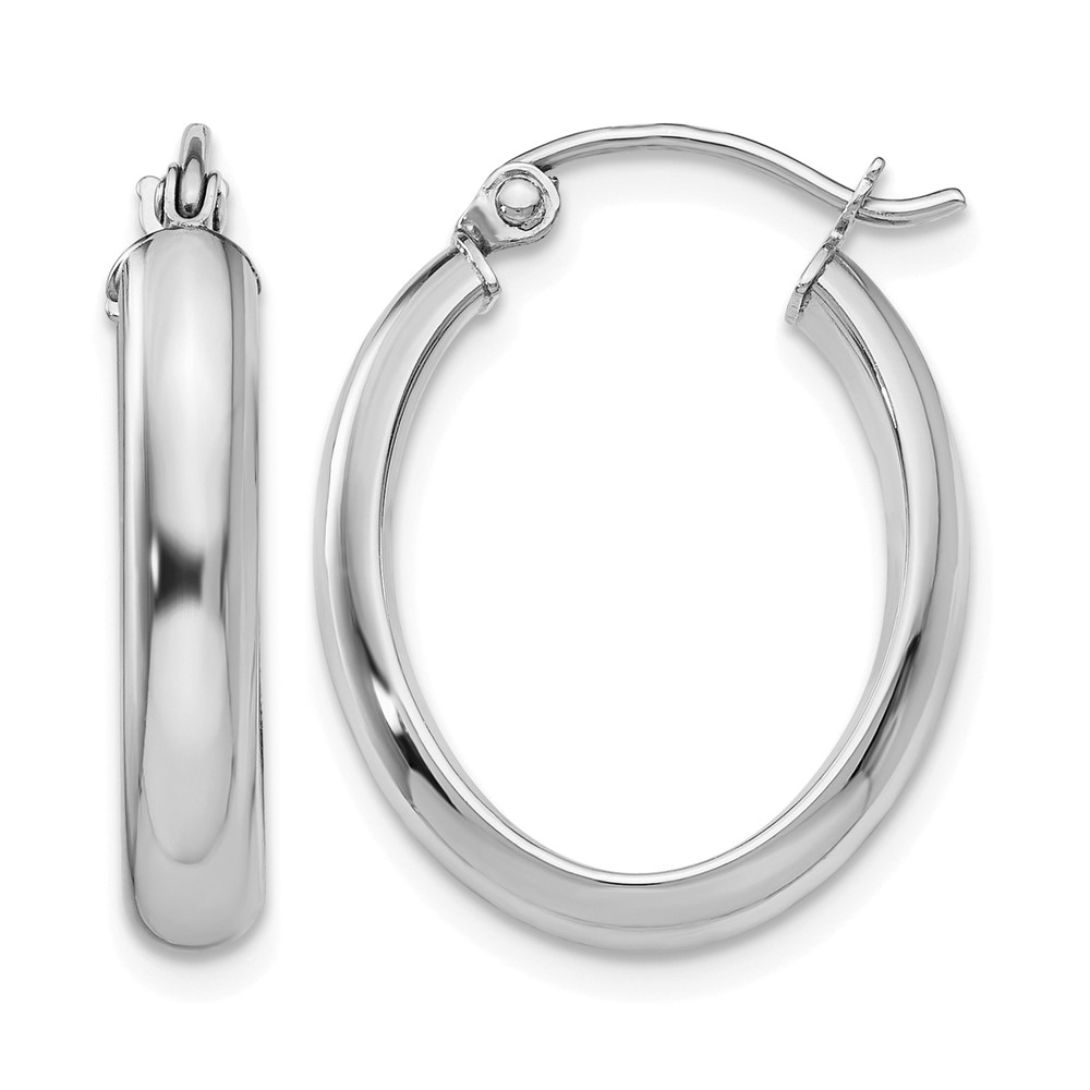 10k White Gold Polished 3.5mm Oval Hoop Earrings (10T988)