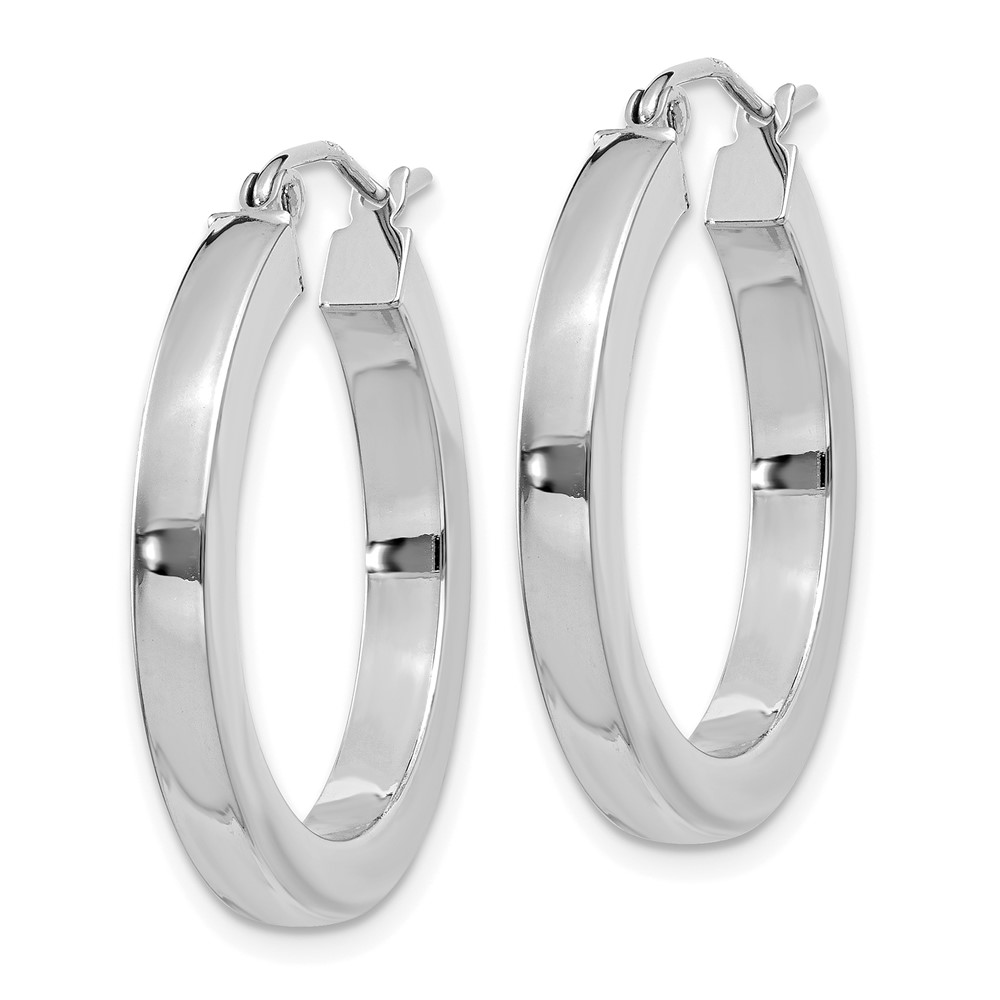 10k White Gold 3mm Polished Square Tube Hoop Earrings (10T990)