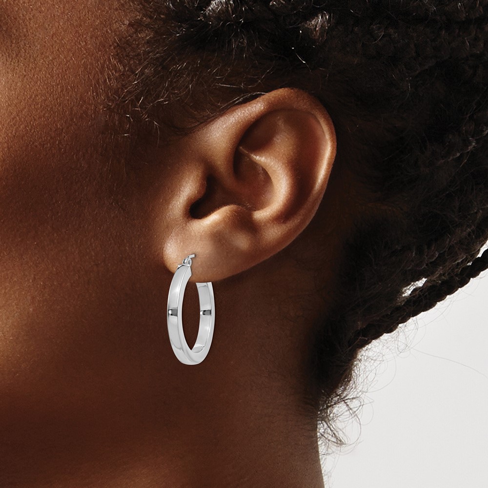 10k White Gold 3mm Polished Square Tube Hoop Earrings (10T990)