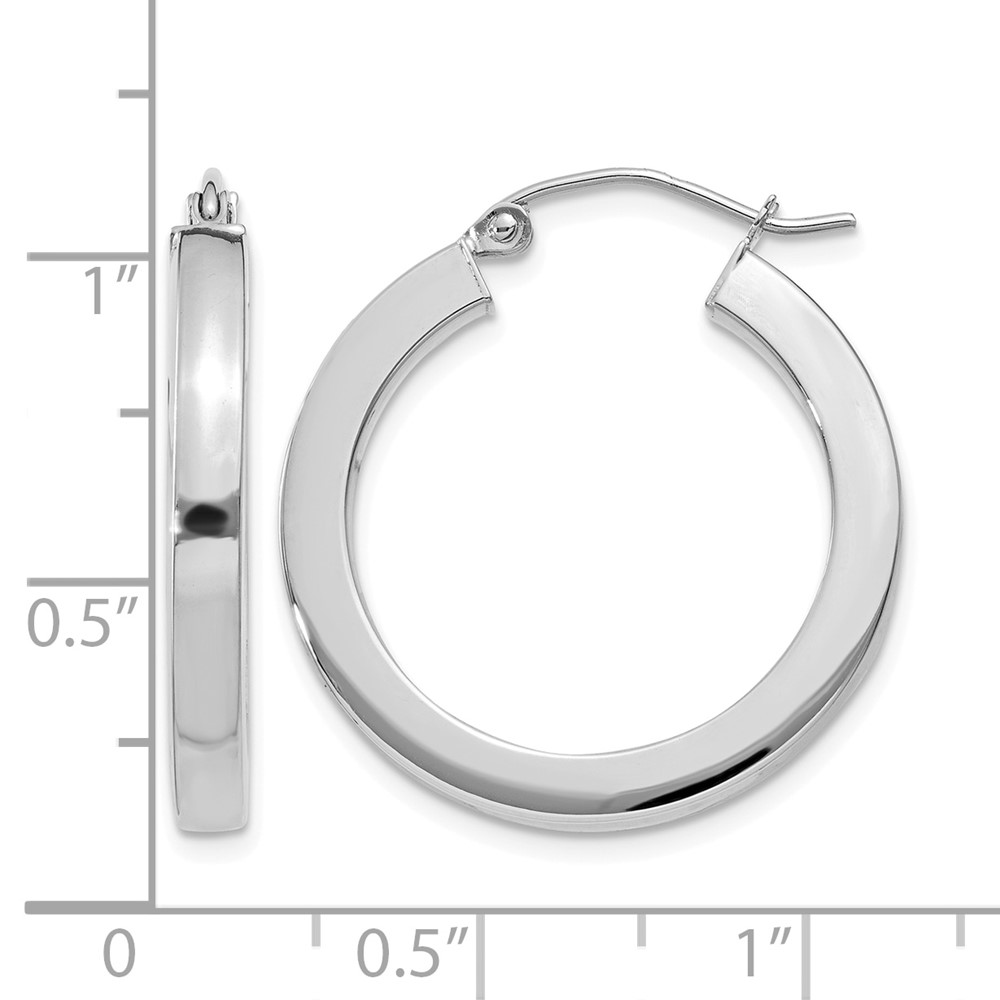 10k White Gold 3mm Polished Square Tube Hoop Earrings (10T990)