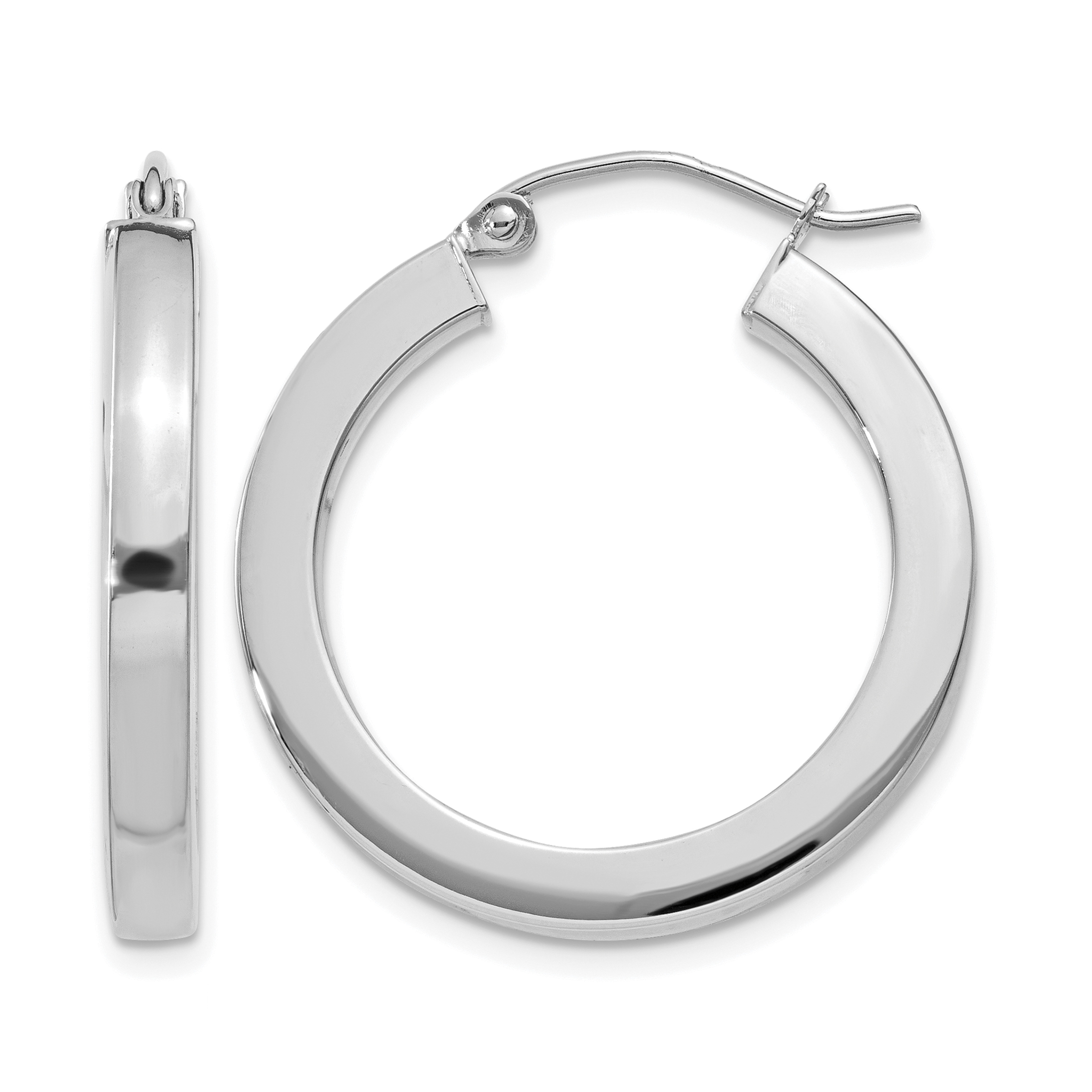 10k White Gold 3mm Polished Square Tube Hoop Earrings (10T990)