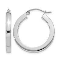 10K White Gold 3mm Polished Square Tube Hoop Earrings view 1