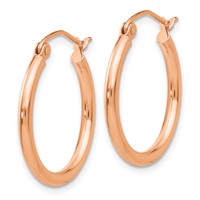 10K Rose Gold Polished 2mm Tube Hoop Earrings view 2