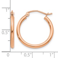 10K Rose Gold Polished 2mm Tube Hoop Earrings view 4