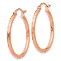 10K Rose Gold Polished 2mm Tube Hoop Earrings view 2
