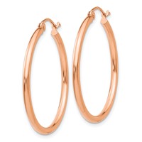 10K Rose Gold Polished 2mm Tube Hoop Earrings view 2