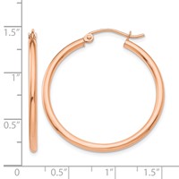 10K Rose Gold Polished 2mm Tube Hoop Earrings view 4