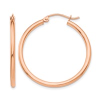 10K Rose Gold Polished 2mm Tube Hoop Earrings view 1
