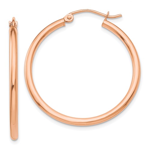 10K Rose Gold Polished 2mm Tube Hoop Earrings