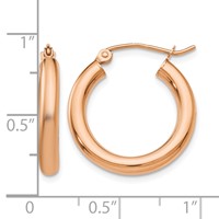 10K Rose Gold Polished 3mm Hoop Earrings view 4