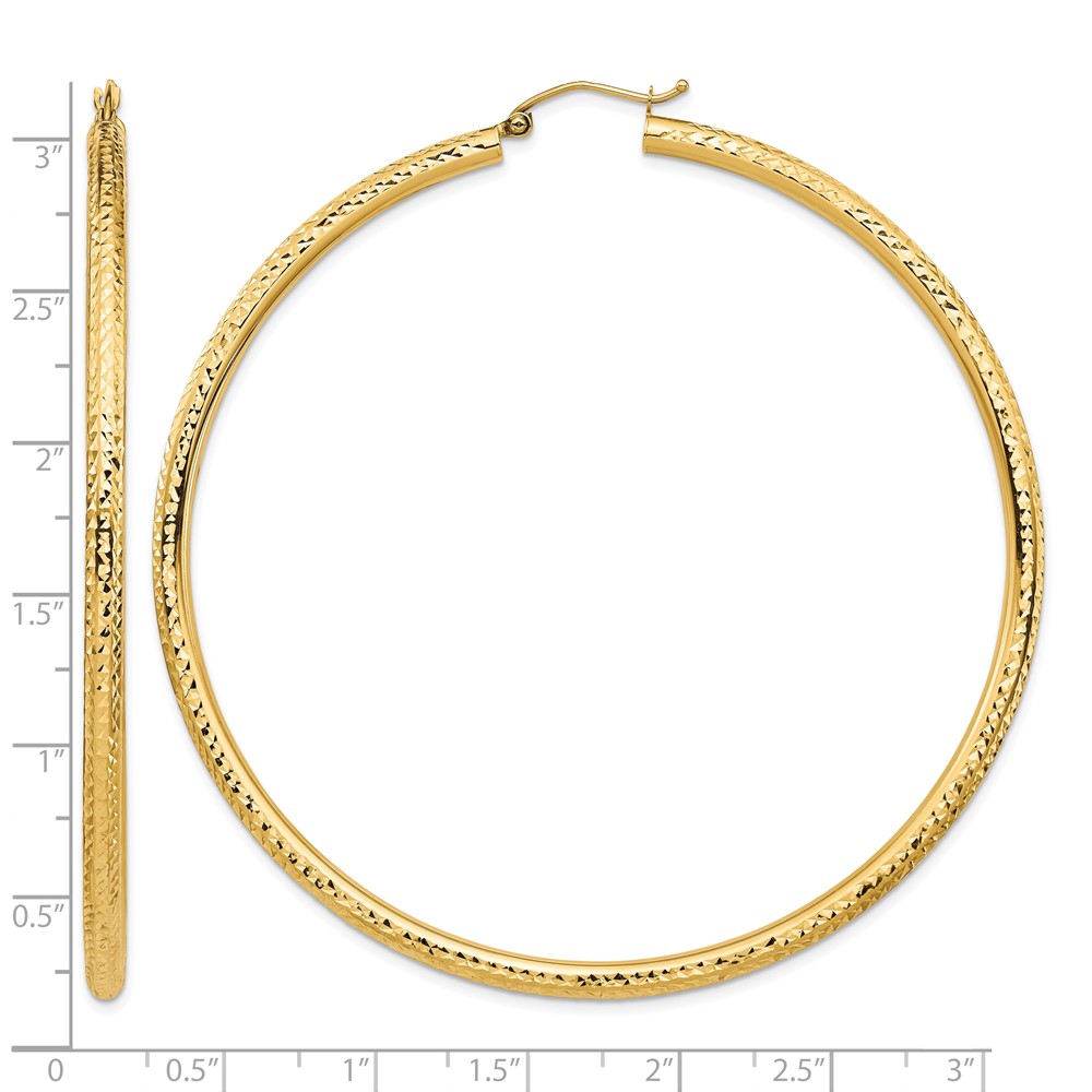 10k Lightweight 3mm Diamond-cut Hoop Earrings (10TC1013)
