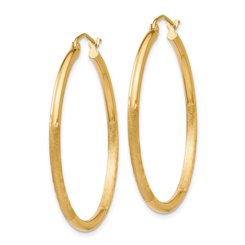 10k Satin and Diamond-cut 2mm Round Tube Hoop Earrings (10TC207)