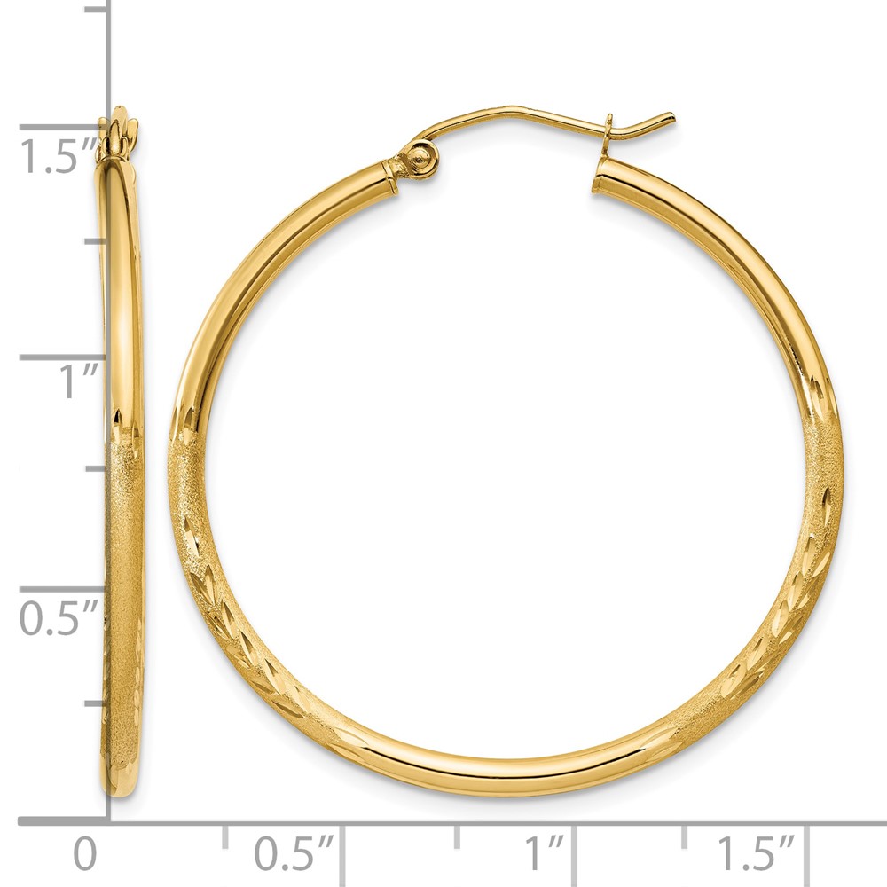 10k Satin and Diamond-cut 2mm Round Tube Hoop Earrings (10TC207)