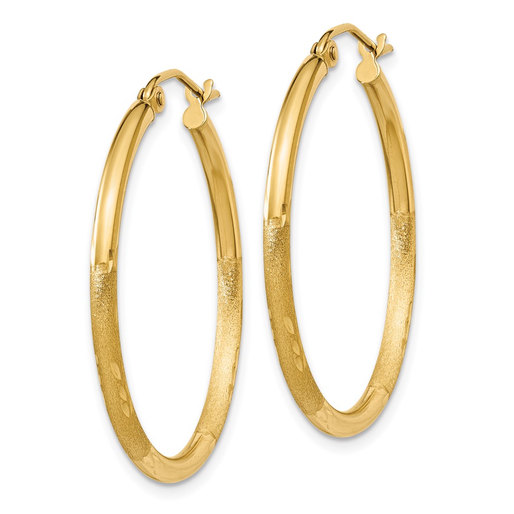 10k Satin and Diamond-cut 2mm Round Tube Hoop Earrings (10TC208)