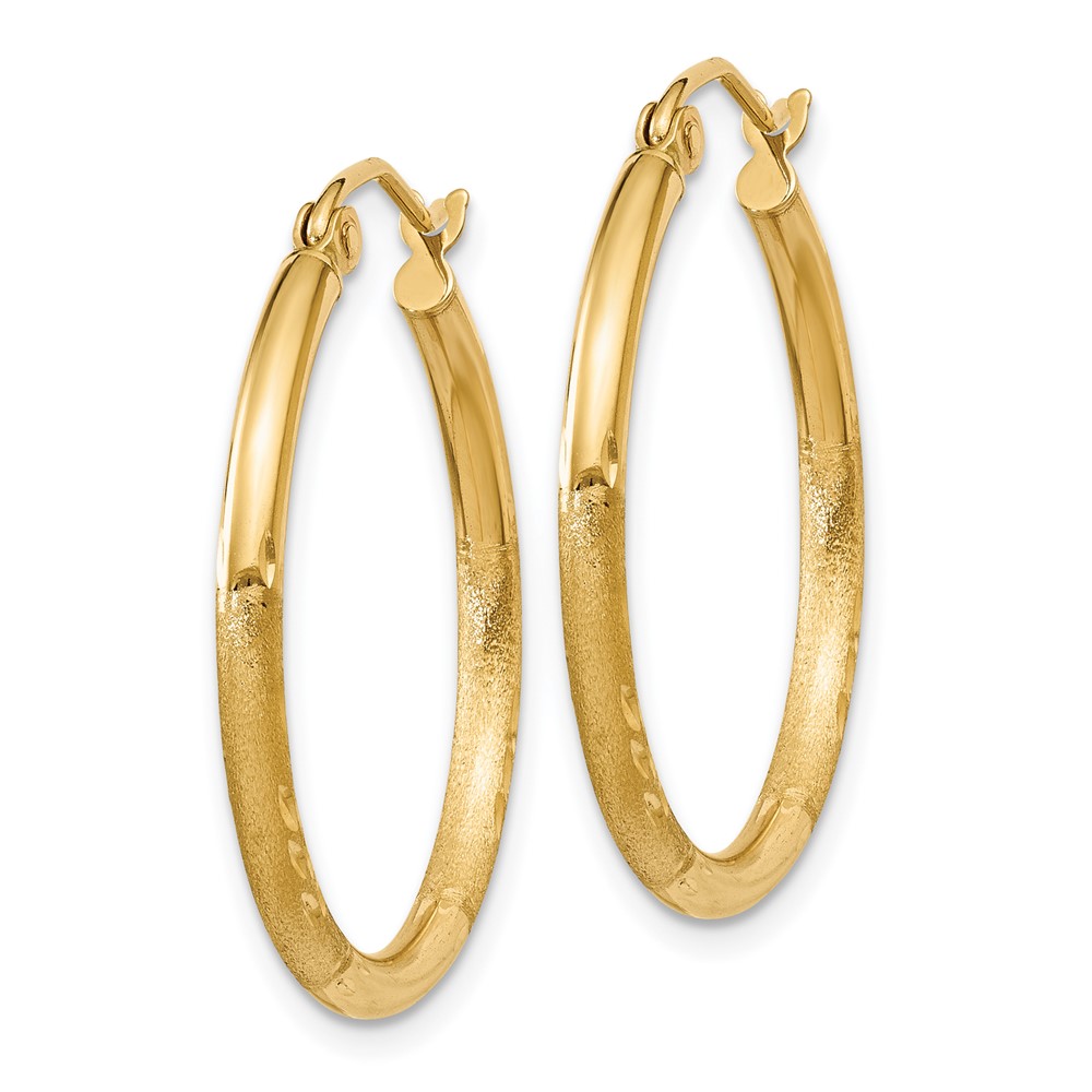 10k Satin and Diamond-cut 2mm Round Tube Hoop Earrings (10TC209)
