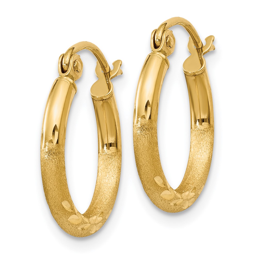 10k Satin and Diamond-cut 2mm Round Tube Hoop Earrings (10TC211)