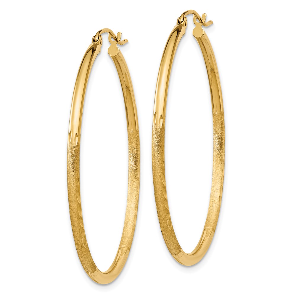 10k Satin and Diamond-cut 2mm Round Tube Hoop Earrings (10TC213)
