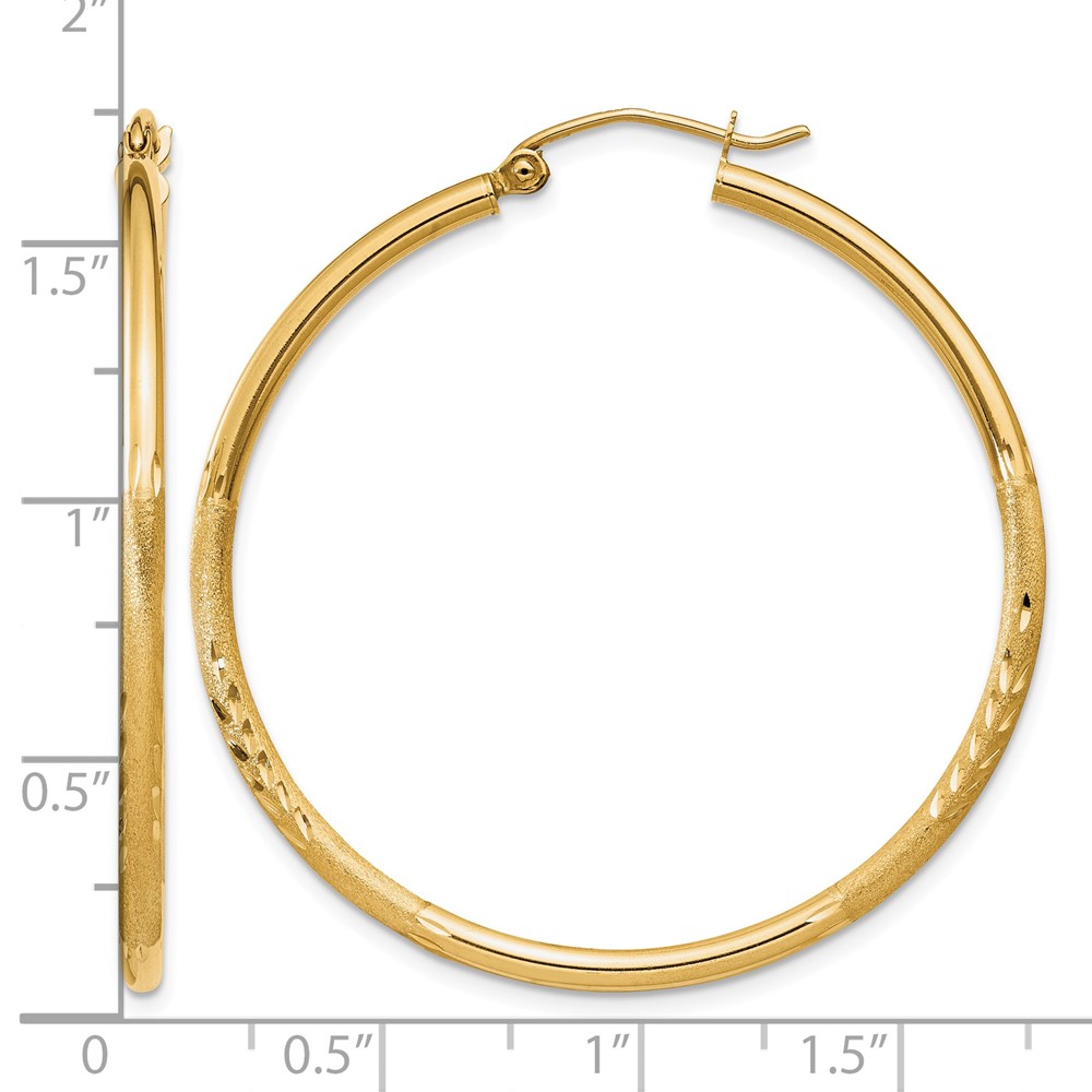 10k Satin and Diamond-cut 2mm Round Tube Hoop Earrings (10TC213)