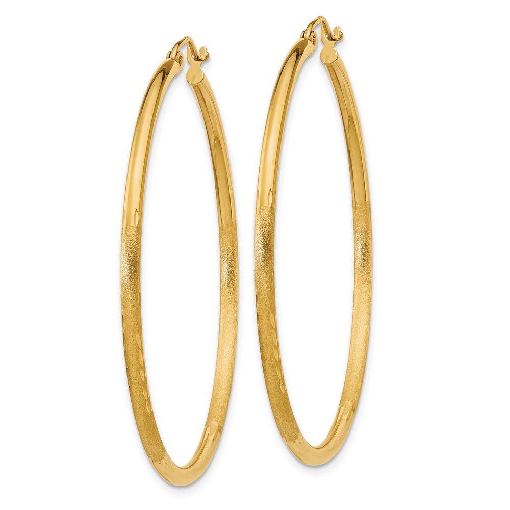 10k Satin and Diamond-cut 2mm Round Tube Hoop Earrings (10TC214)