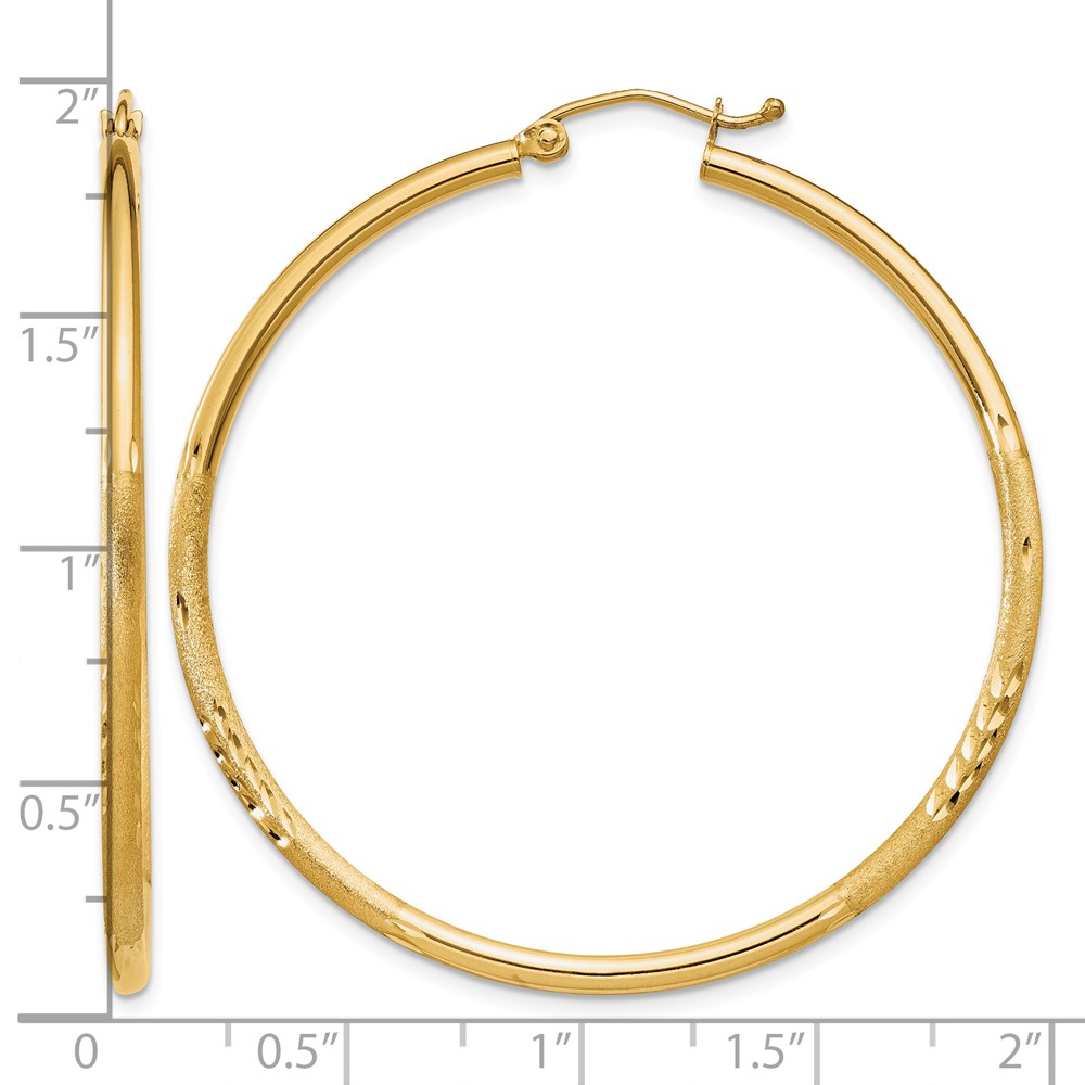 10k Satin and Diamond-cut 2mm Round Tube Hoop Earrings (10TC214)