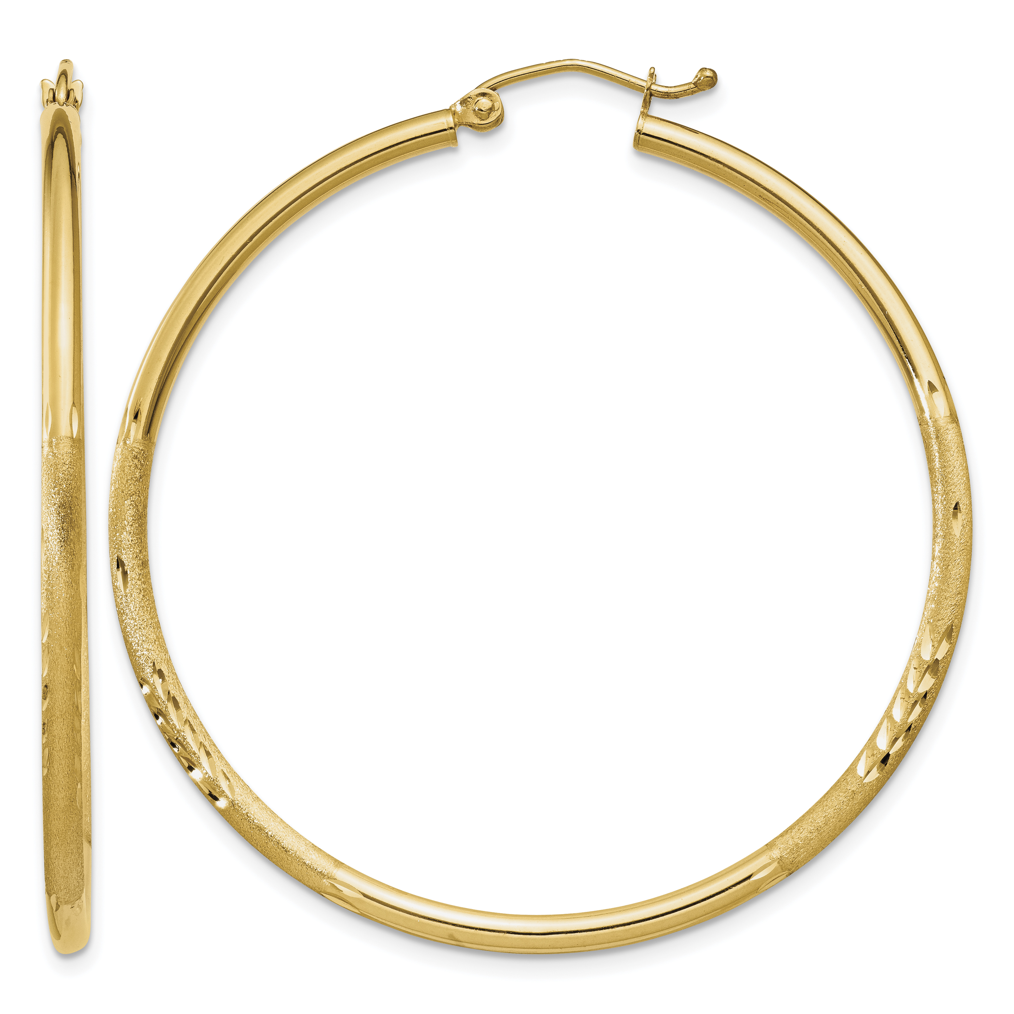 10k Satin and Diamond-cut 2mm Round Tube Hoop Earrings (10TC214)