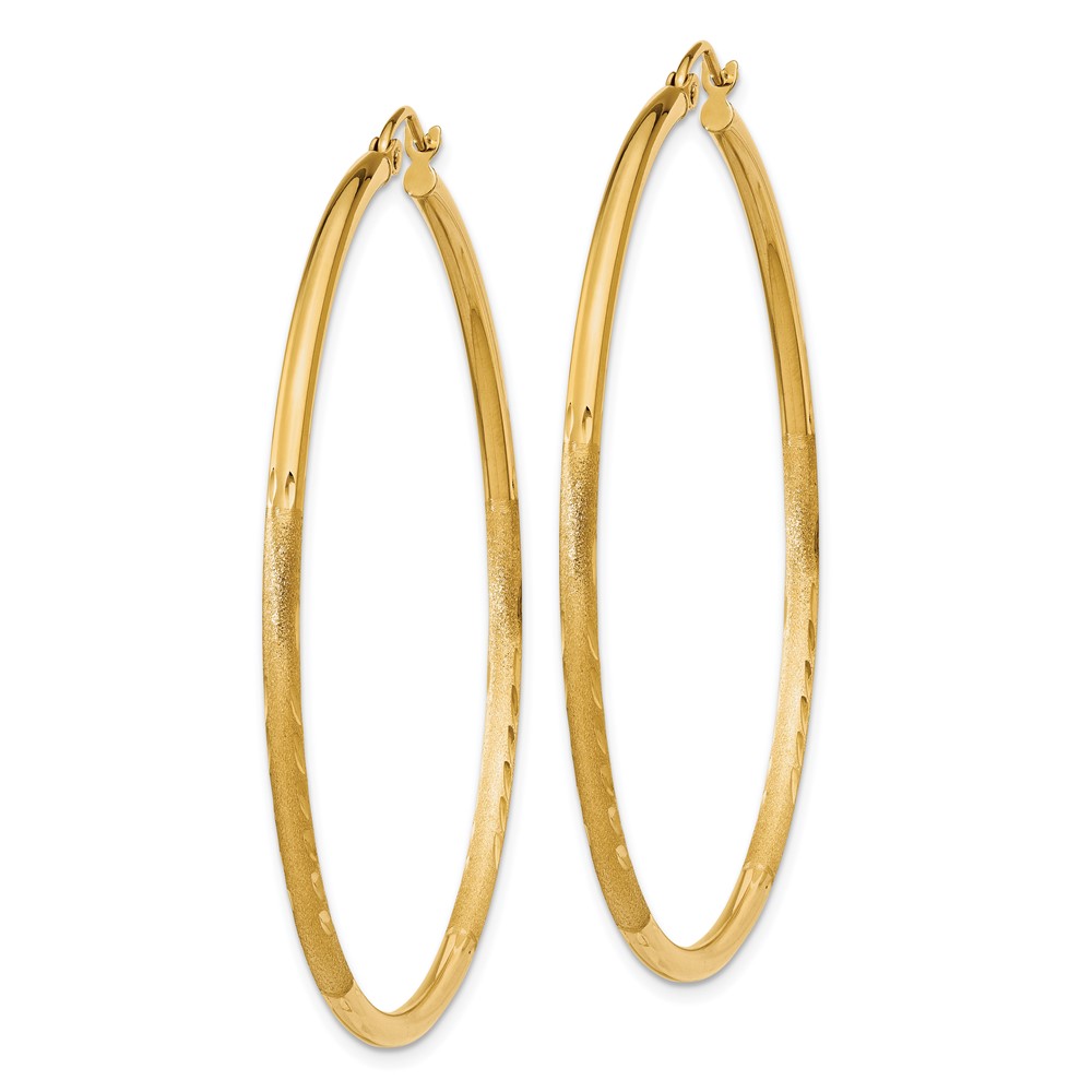 10k Satin and Diamond-cut 2mm Round Tube Hoop Earrings (10TC215)