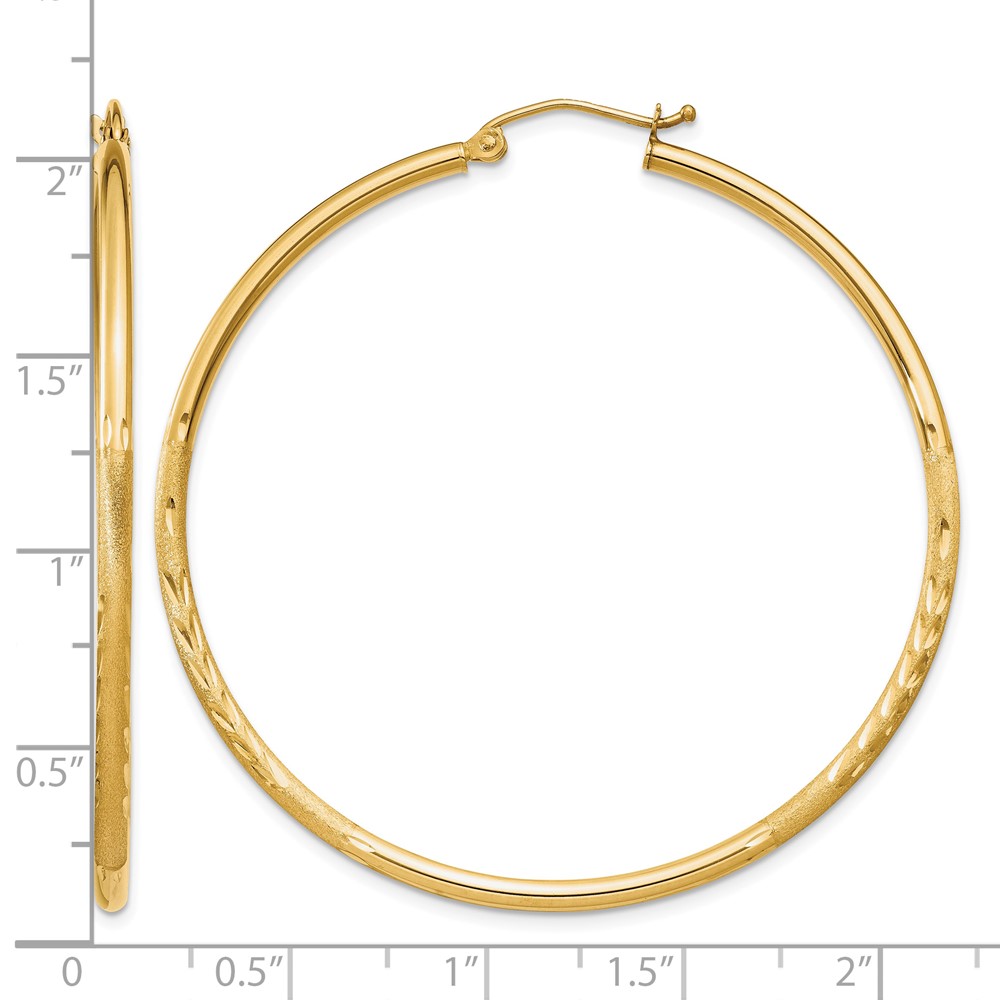 10k Satin and Diamond-cut 2mm Round Tube Hoop Earrings (10TC215)