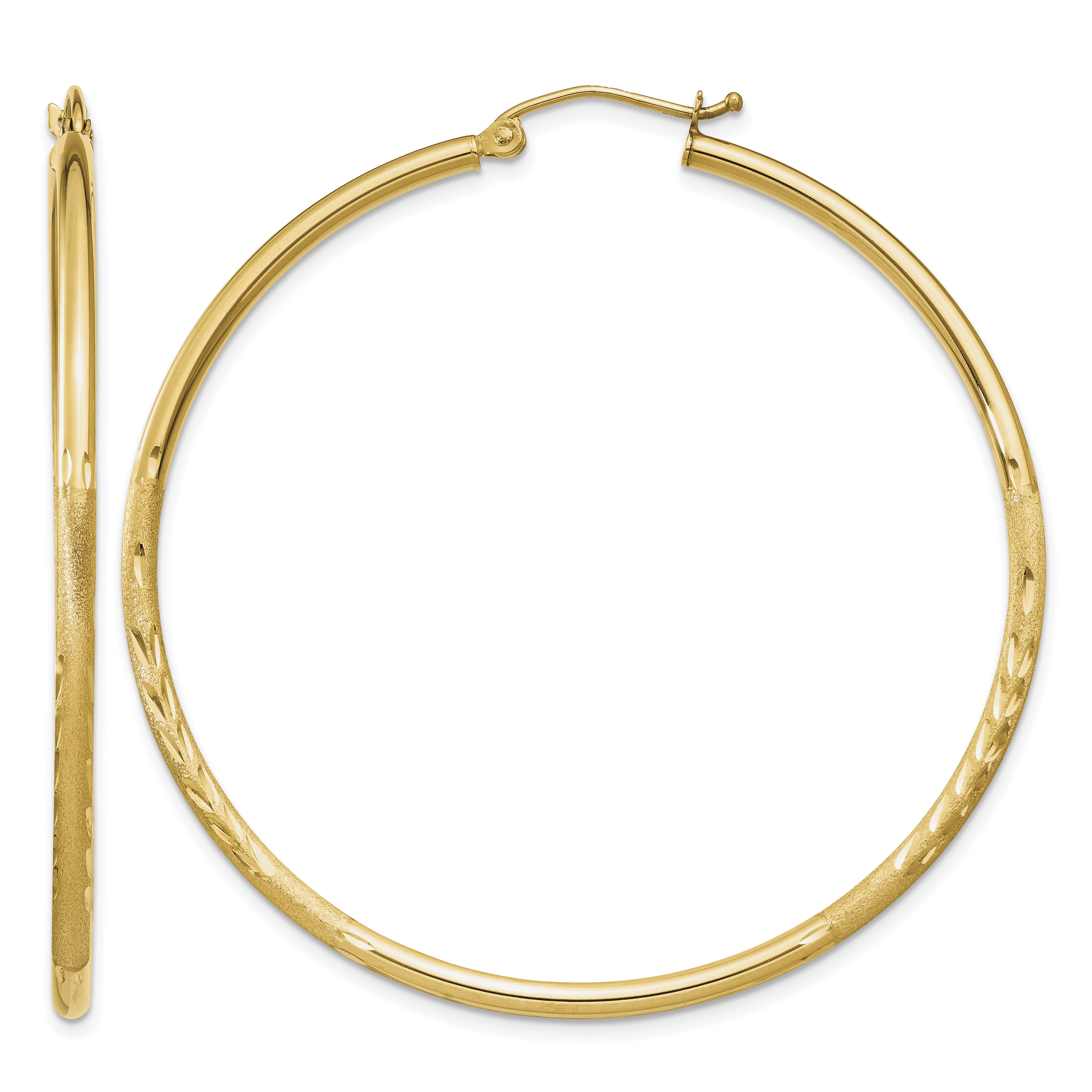 10k Satin and Diamond-cut 2mm Round Tube Hoop Earrings (10TC215)