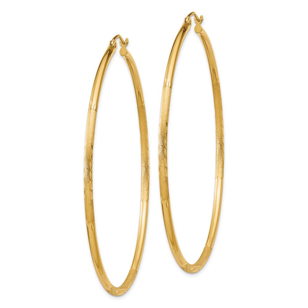 10k Satin and Diamond-cut 2mm Round Tube Hoop Earrings (10TC217)