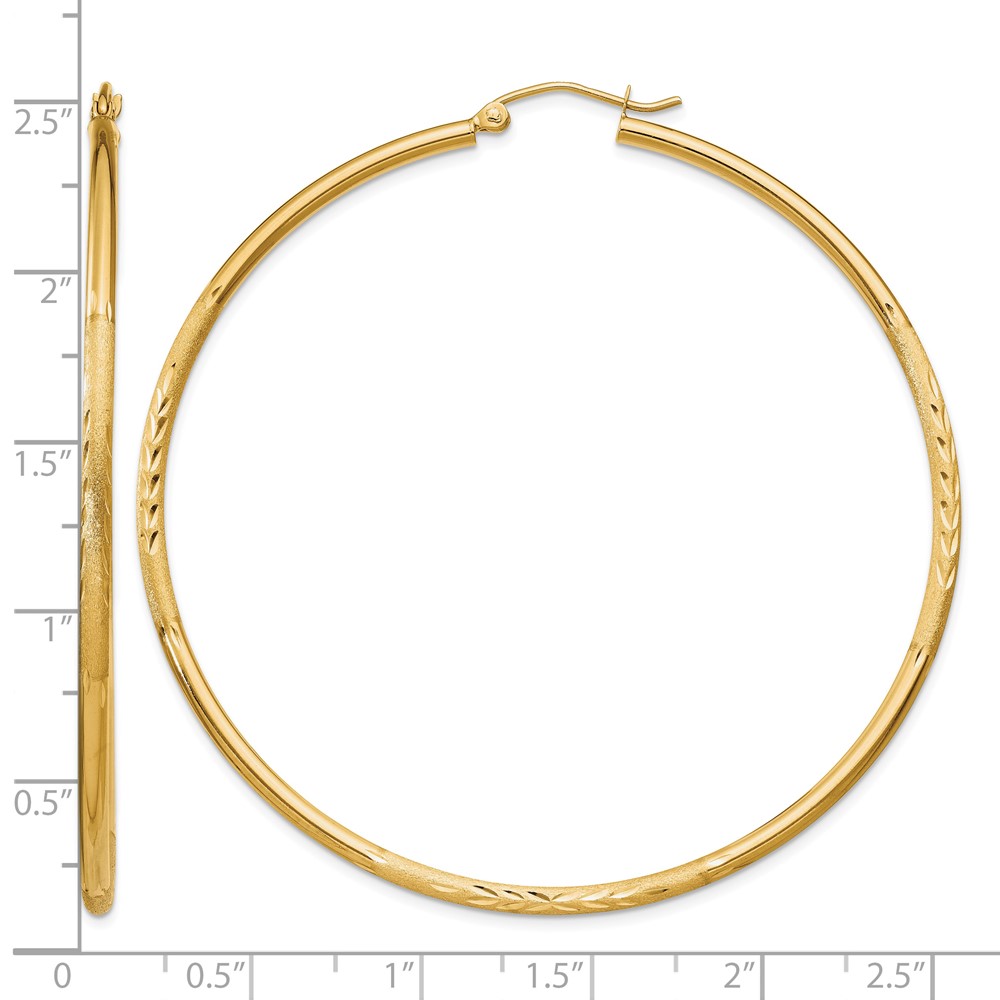 10k Satin and Diamond-cut 2mm Round Tube Hoop Earrings (10TC217)