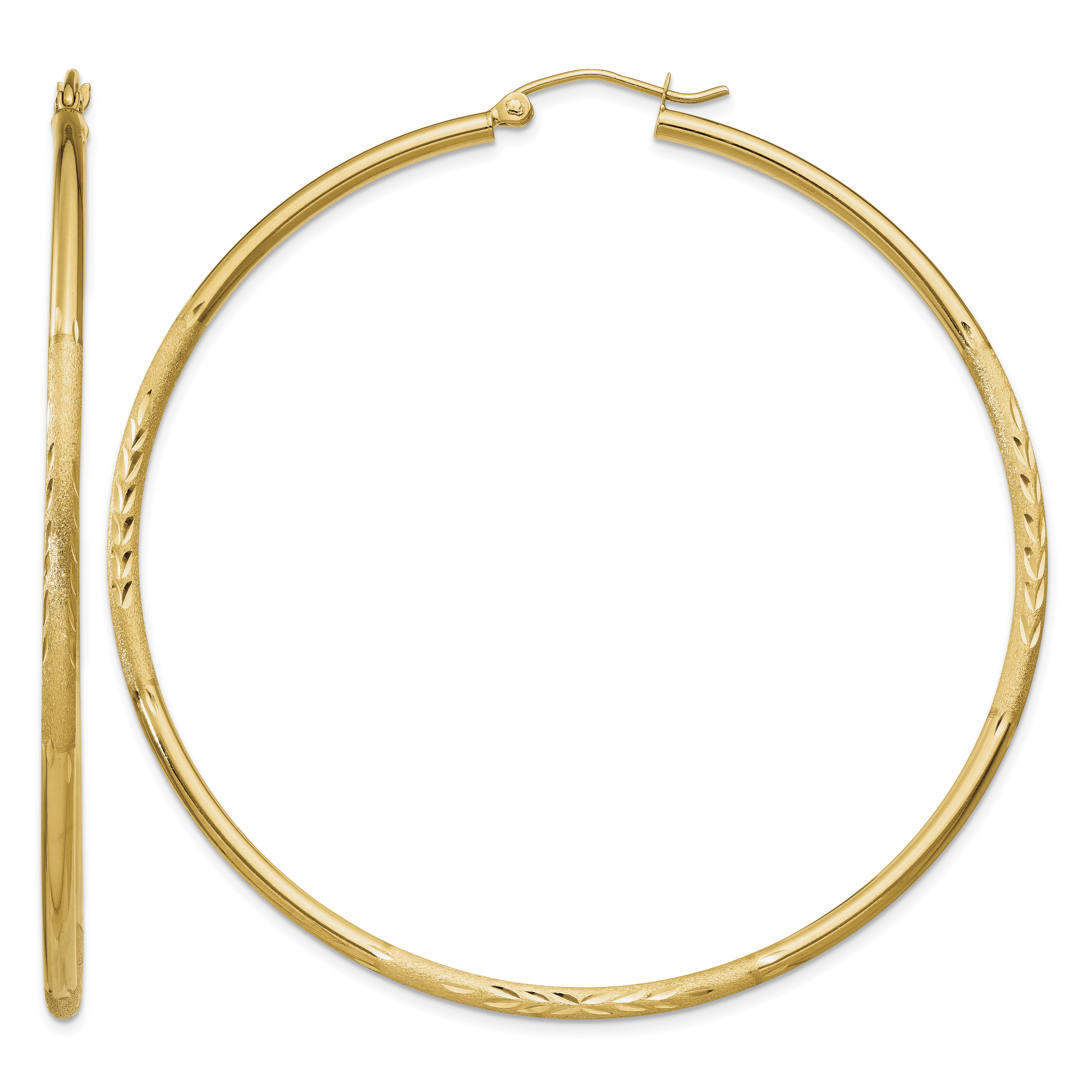 10k Satin and Diamond-cut 2mm Round Tube Hoop Earrings (10TC217)
