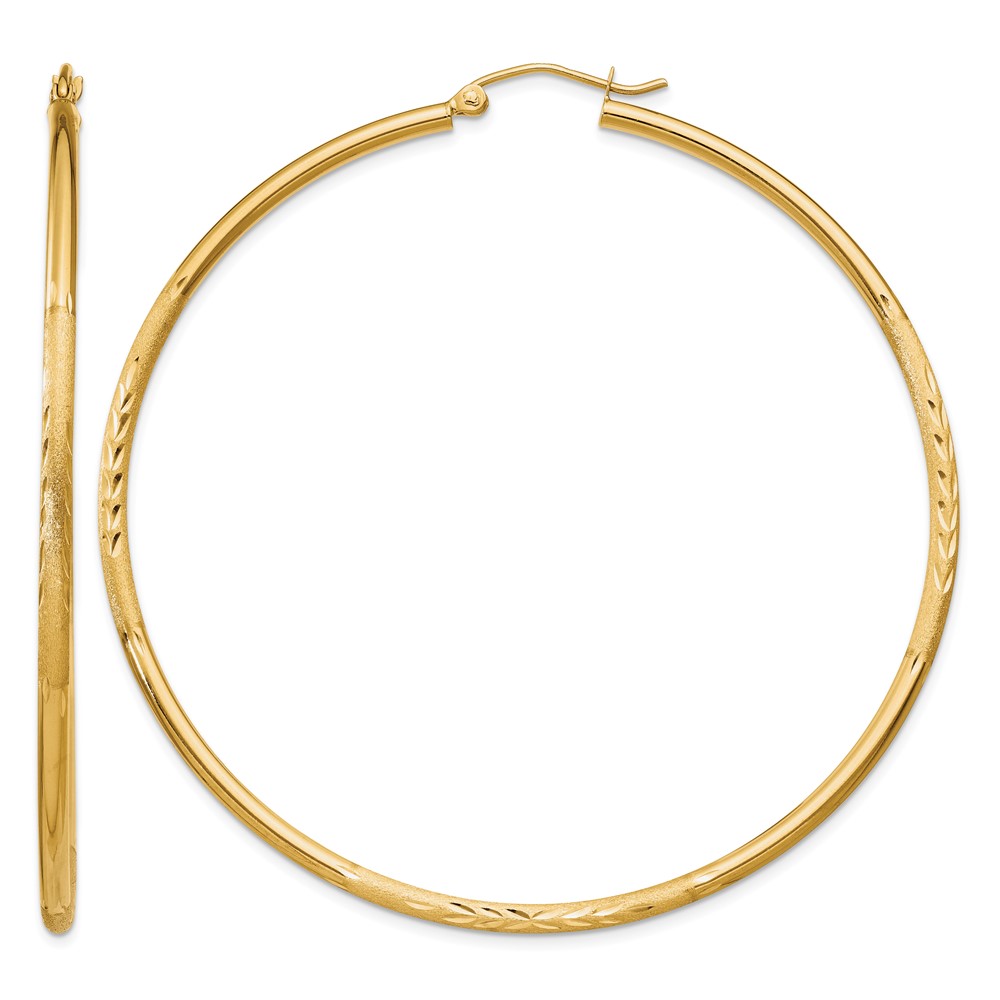 10k Satin and Diamond-cut 2mm Round Tube Hoop Earrings (10TC217)