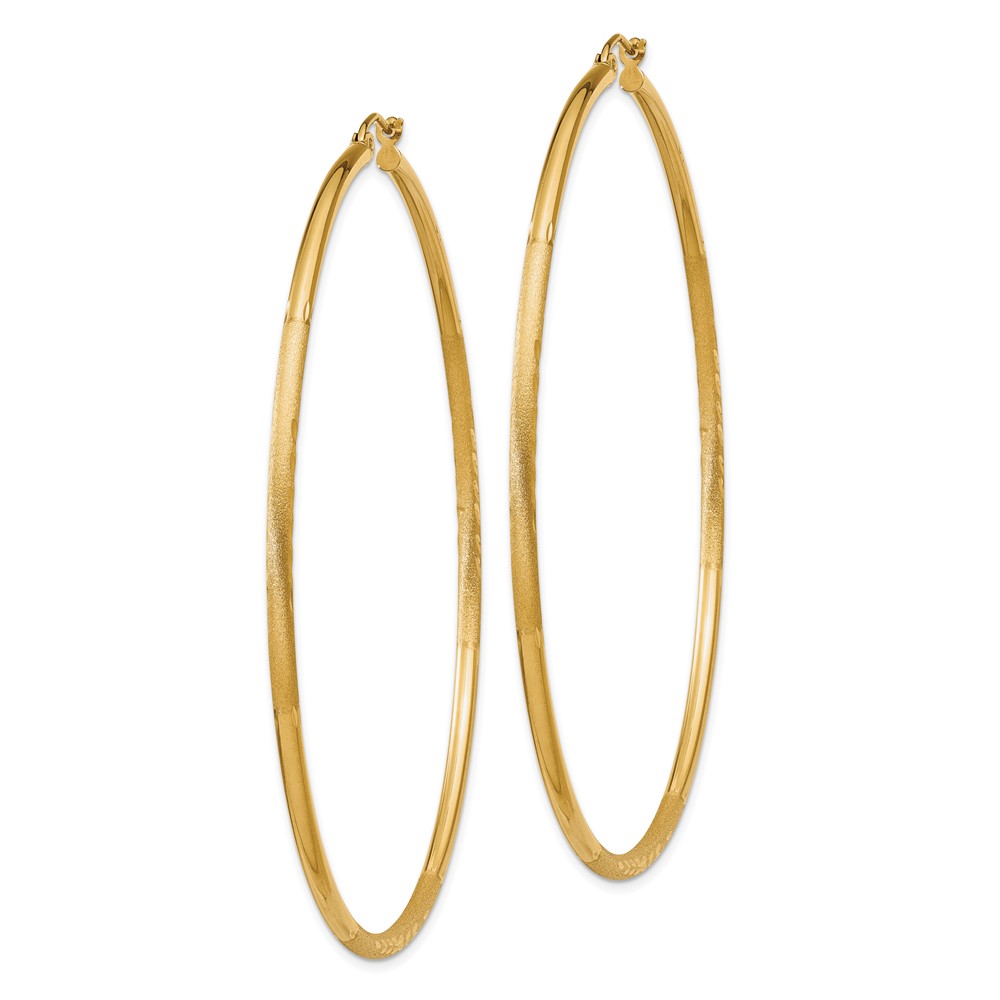 10k Satin and Diamond-cut 2mm Round Tube Hoop Earrings (10TC218)