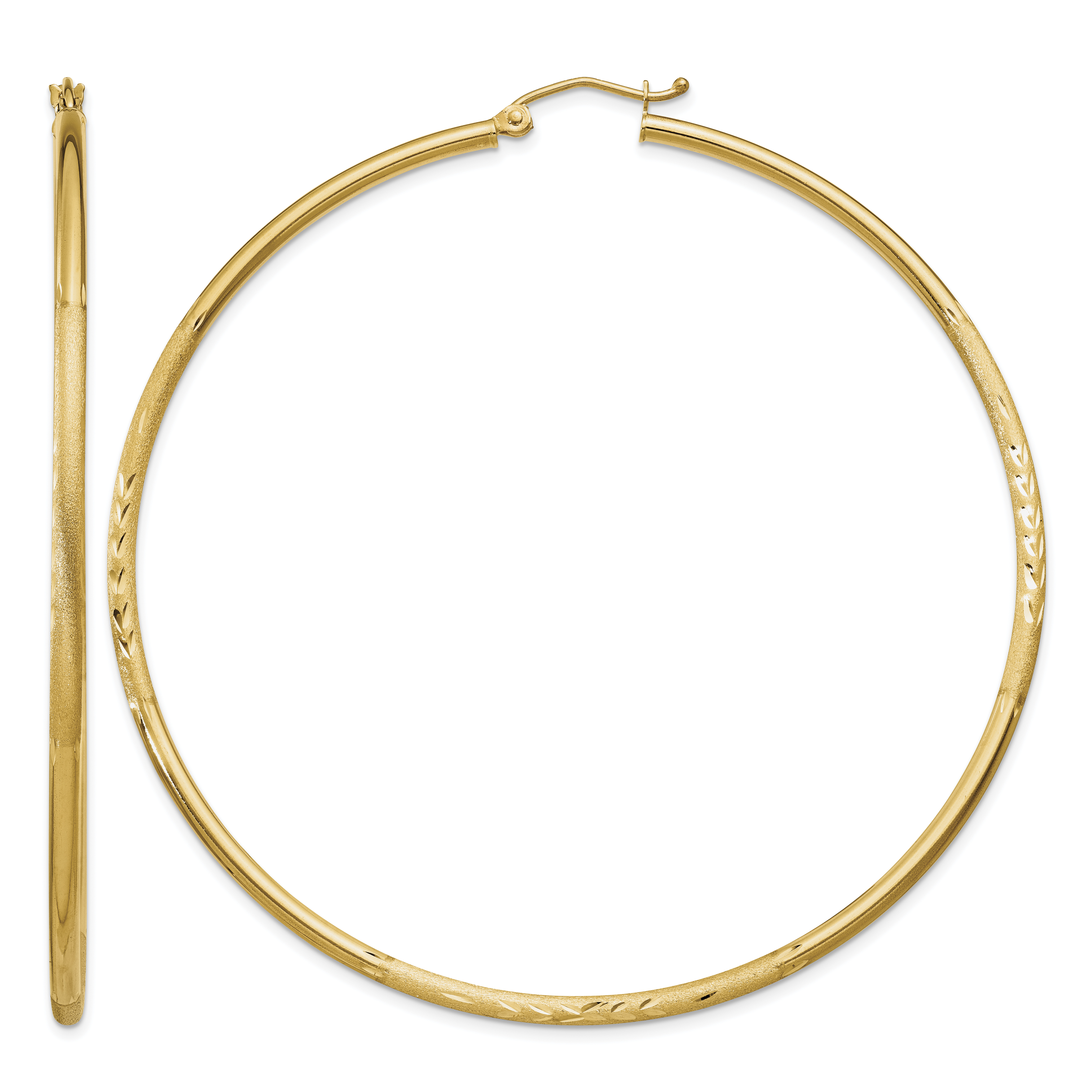 10k Satin and Diamond-cut 2mm Round Tube Hoop Earrings (10TC218)