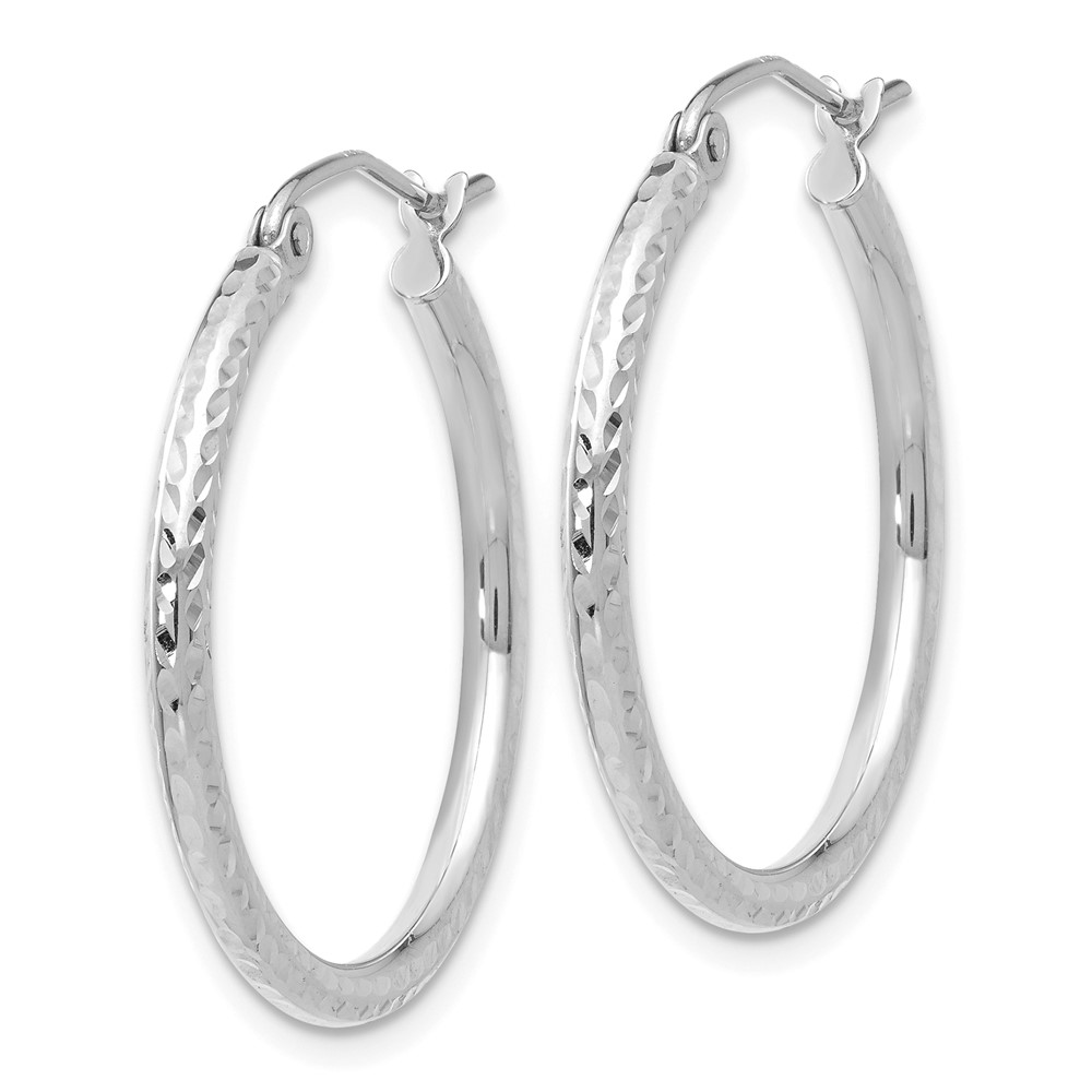 10k White Gold Diamond-cut 2mm Round Tube Hoop Earrings (10TC221)