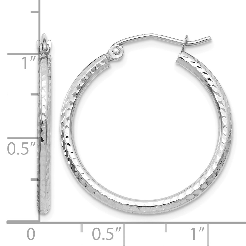 10k White Gold Diamond-cut 2mm Round Tube Hoop Earrings (10TC221)