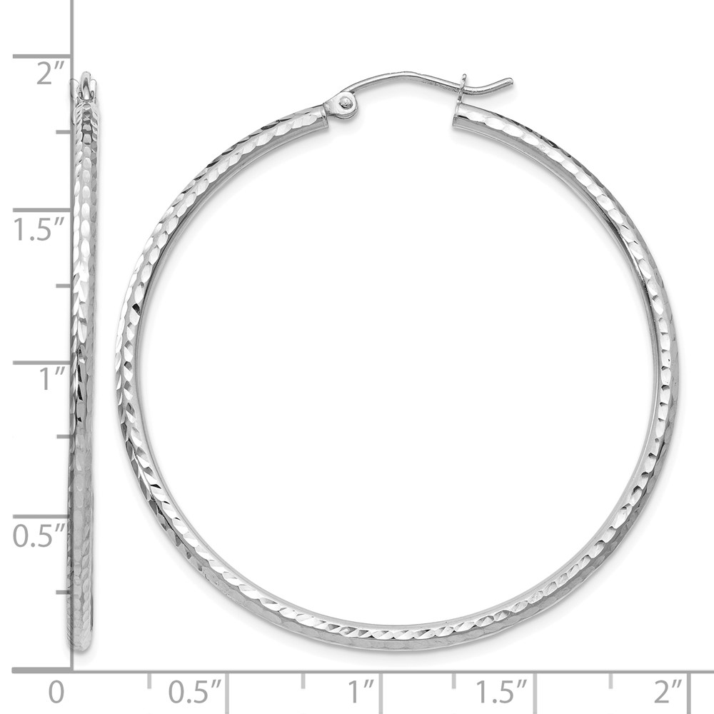 10k White Gold Diamond-cut 2mm Round Tube Hoop Earrings (10TC226)