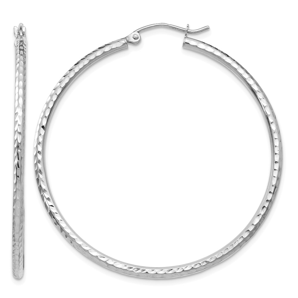 10k White Gold Diamond-cut 2mm Round Tube Hoop Earrings (10TC226)