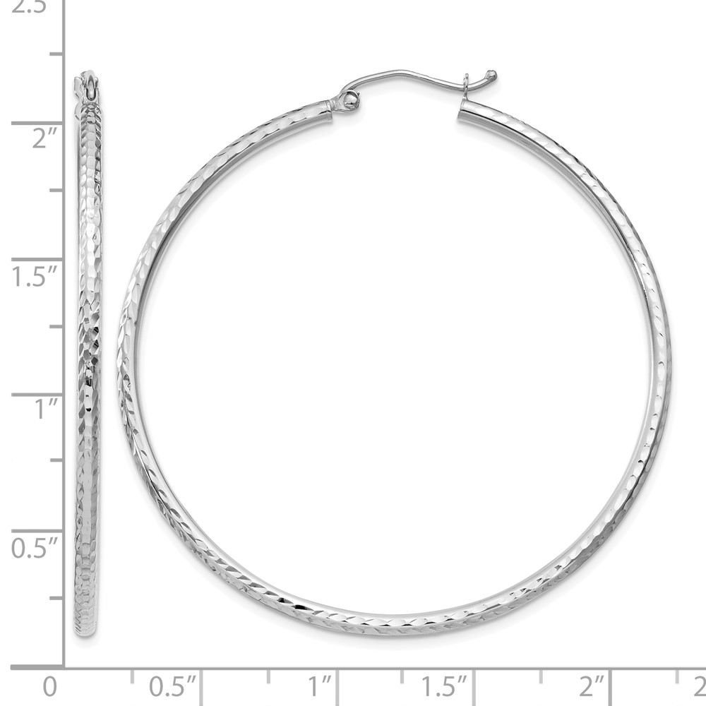 10k White Gold Diamond-cut 2mm Round Tube Hoop Earrings (10TC227)