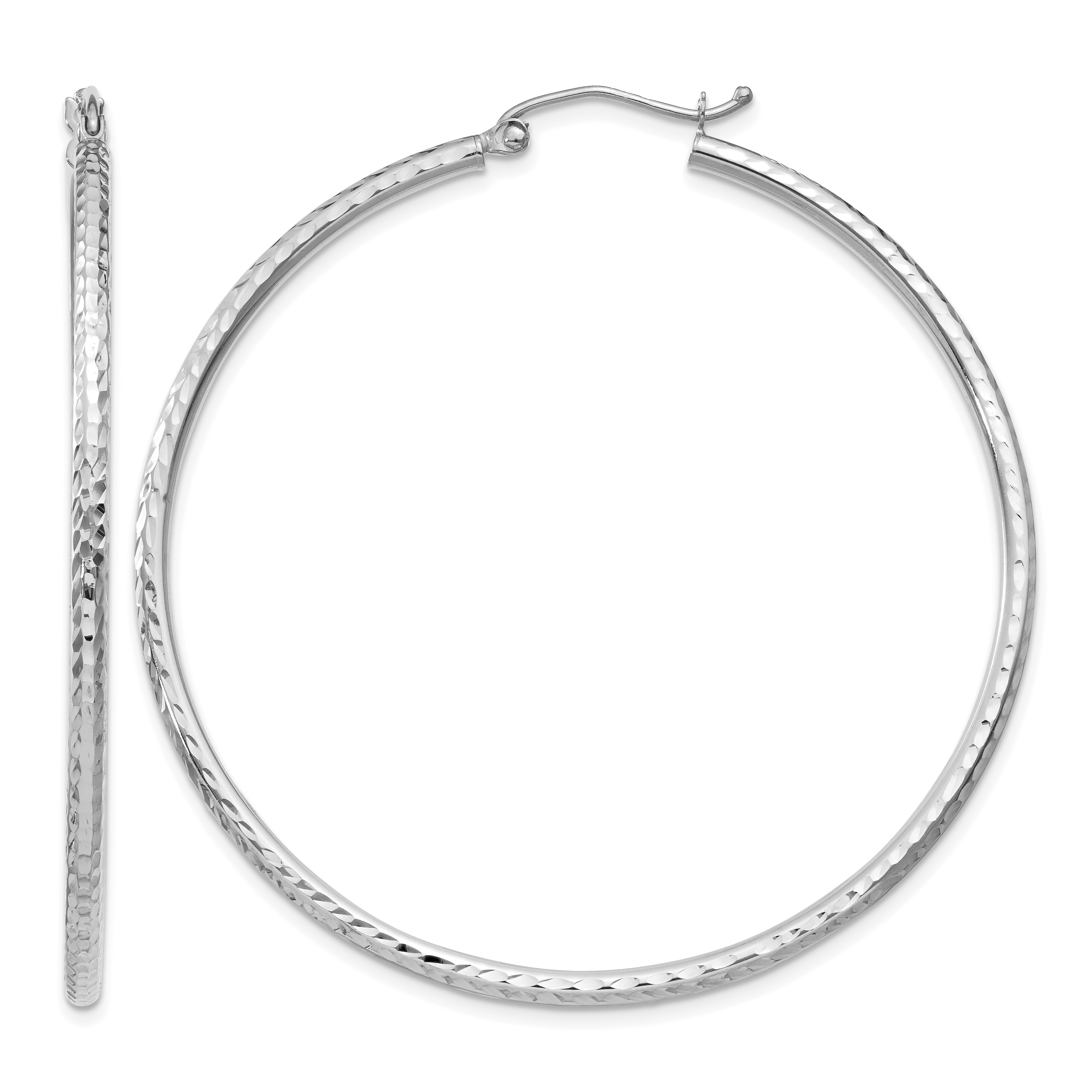 10k White Gold Diamond-cut 2mm Round Tube Hoop Earrings (10TC227)