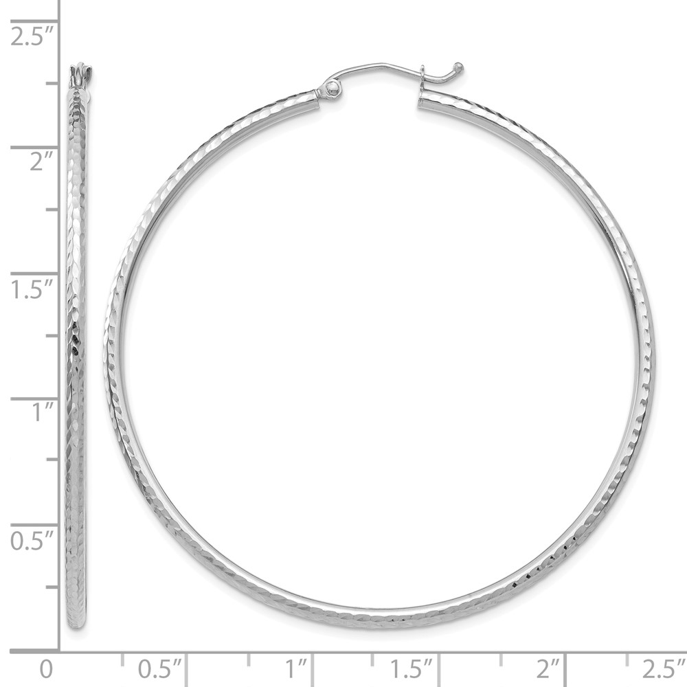 10k White Gold Diamond-cut 2mm Round Tube Hoop Earrings (10TC228)