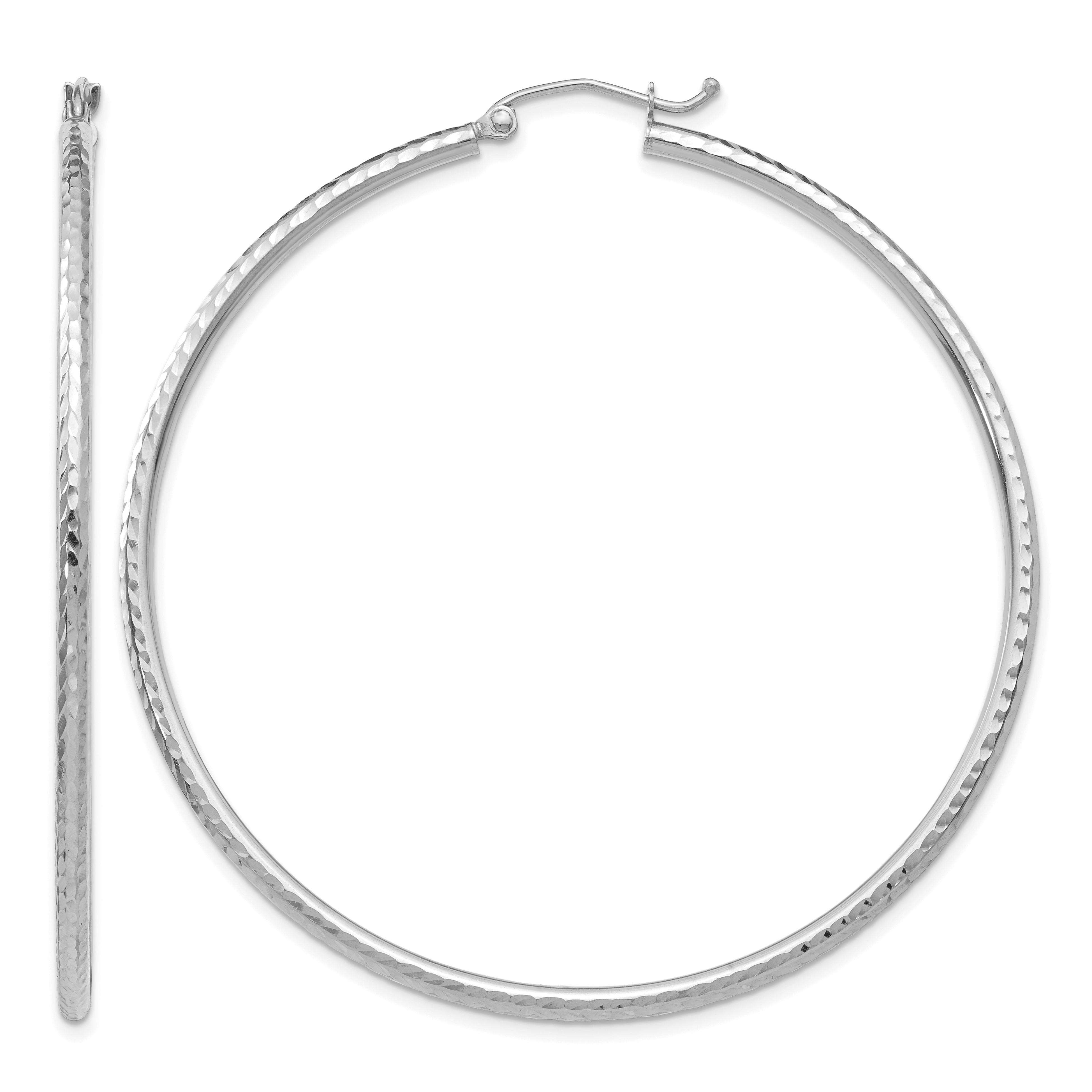 10k White Gold Diamond-cut 2mm Round Tube Hoop Earrings (10TC228)