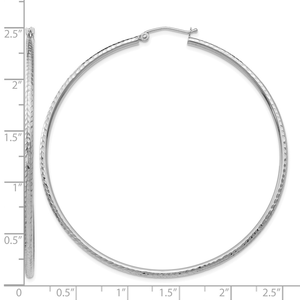 10k White Gold Diamond-cut 2mm Round Tube Hoop Earrings (10TC229)