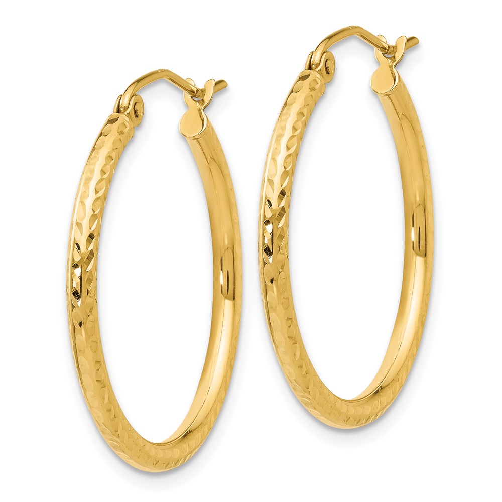10k Diamond-cut 2mm Round Tube Hoop Earrings (10TC232)