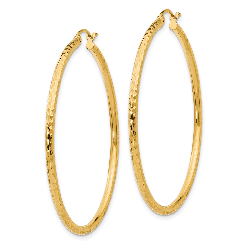 10k Diamond-cut 2mm Round Tube Hoop Earrings (10TC237)